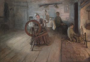 火の光で紡ぐ–ジョージ・ワシントン・グレイの少年時代、1894 作： Henry Ossawa Tanner