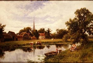ファームステッドと牛のいる風景 作： Henry Parker
