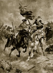 ブレナムの戦い：騎兵の動き、「ハッチンソンのイギリス国民の物語」、1923年頃のイラスト 作： Henry Payne