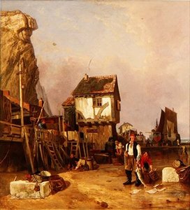 波止場で漁獲物を持つ漁師たち 作： Henry Perlee Parker