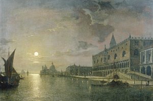 ドゥカーレ宮殿とベニスのバチーノディサンマルコの月明かりに照らされた眺め 作： Henry Pether