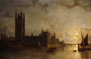 ウェストミンスター修道院、ウェストミンスター橋の建設と国会議事堂、1859 作： Henry Pether