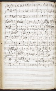 R.M.20.h.8 f.56v 国歌、ウェルカムソング、ソロソングの直筆原稿、1680～90年頃（紙にインク） 作： Henry Purcell
