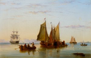 ロッテルダム近郊のスヘルトにある漁船とその他の船、1852年 作： Henry Redmore