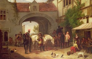オランダの旅館の外のシーン 作： Henry Richard Graves