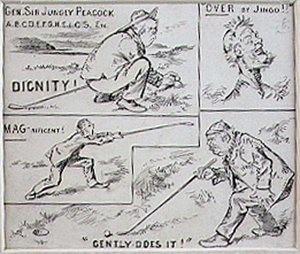 1870年頃に発行された雑誌「Graphic」のイラスト「Golfing Moves」(リトグラフ)