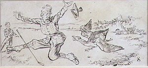 襲われたゴルファー」1870年頃発行の雑誌「グラフィック」のイラスト（リトグラフ版） 作： Henry Sandercock
