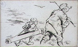 1870年頃に出版された雑誌「Graphics」のイラスト「The Bumbling Golfer」（リトグラフ版） 作： Henry Sandercock