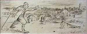 The Furious Golfer」（1870年頃に発行された雑誌「Graphic」のイラスト）（リトグラフ版