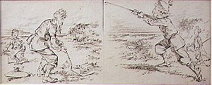 風に吹かれたゴルファー」1870年頃の雑誌「グラフィック」のイラスト（リトグラフ版） 作： Henry Sandercock