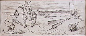 1870年頃に発行された雑誌「Graphic」のイラスト「The Guided Golfer」（リトグラフ版 作： Henry Sandercock