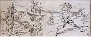 1870年頃に発行された雑誌「Graphic」のイラスト「The Impatient Golfer」（リトグラフ）。