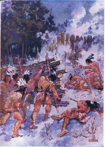 柵を攻撃する赤いインディアン
