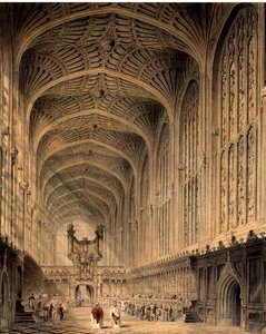 ケンブリッジ、キングズ・カレッジ・チャペルの内部、1815年頃（ペン＆インク、水彩、鉛筆） 作： Henry Sargent Storer