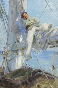 眠っている船員、ファルマス1905年（キャンバスに油彩） 作： Henry Scott Tuke