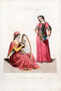 ハープとオルガンを演奏する女性、14世紀初頭、1843年。