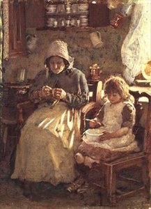 祖母と子供、ヨークシャー 作： Henry Silkstone Hopwood