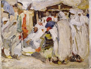 In the Bazaar（油彩・パネル） 作： Henry Silkstone Hopwood