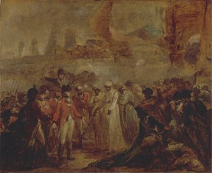 マイソールのスルタン、ティプー・サーヒブの二人の息子のデイビッド・ベアード卿への降伏 作： Henry Singleton