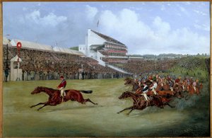 競馬：「「グラディエーターは1865年に到着しました」」アンリ・アルケン（1774-1850）による絵画、1865年パリ。 社会の励まし 作： Henry Sr Alken