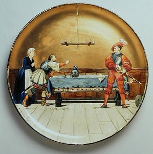 シェイクスピアの「人間の七つの時代」を描いた「兵士」、ミントン社のアートポタリースタジオ製のチャージャープレート 作： Henry Stacey Marks