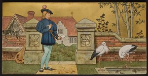 恋人、シェイクスピアセブンエイジズ、ミントン陶器、スタフォードシャー、1874年からのイラストを描いたプラーク（エナメルを塗った陶器）