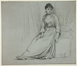 右を向いて座る女性 作： Henry Stacy Marks