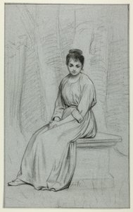 石のベンチで休む女性 作： Henry Stacy Marks