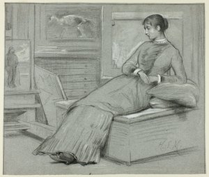 台の上で休む女性 作： Henry Stacy Marks