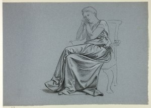 椅子に座るゆったりとしたガウンの女性 作： Henry Stacy Marks