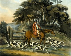 トーマス・サザーランド（1785-1838）が彫った「フォックス狩り」より「外出」（1817年、カラーリトグラフ版