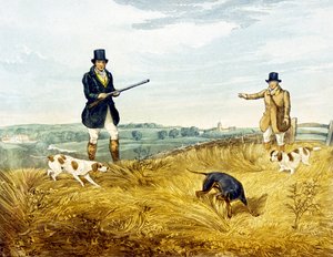 ジョセフ・クレイトン・ベントレー（1809-51）が彫った「パートリッジ・シューティング」のプレート「銃と装填手」 1794年（カラーエングレーヴィング 作： Henry Thomas (after) Alken