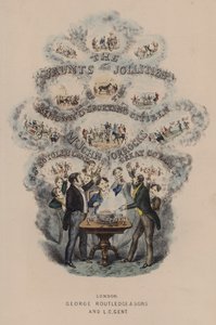 Jorrocks Jaunts and Jollities」のタイトルページのイラスト（カラーリトグラフ）。 作： Henry Thomas (after) Alken