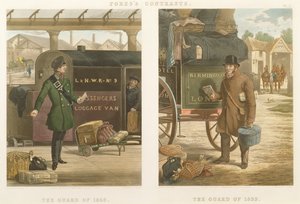 フォアのコントラスト：1832年の警備員、1852年の警備員、ジョンハリス（1811-65）1852（手塗りのアクアチント）によって彫刻 作： Henry Thomas Alken