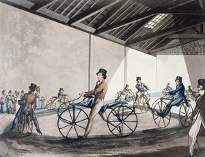 ジョンソンの歩行者ホビーホース乗馬学校、1819年（カラーリソ） 作： Henry Thomas Alken