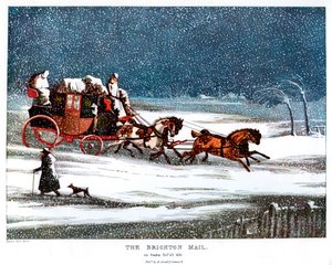 1836年の1905年のクリスマスのブライトンメール。 作： Henry Thomas Alken