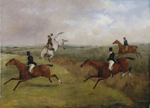 グランドレスターシャースティープルチェイス、1829年3月12日：ディッククリスチャンの最後の秋-通称「ヘッダー」と呼ばれる 作： Henry Thomas Alken