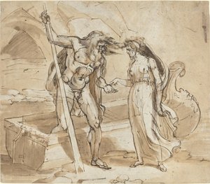 カロンにコインを渡すプシュケ 作： Henry Tresham