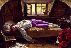 チャタートンの死、1856年頃（パネルに油彩） 作： Henry Wallis