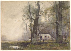 ロッジ・イン・ザ・ウッズ、1891年（紙にトイレ） 作： Henry Ward Ranger