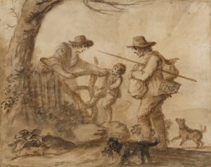 素朴な家族、c.1780（紙にペン、ブラシ、セピアインク） 作： Henry William Bunbury