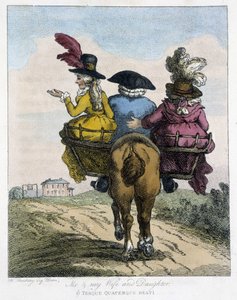 妻と娘と一緒にいる私 - 「馬の乗り方に関するイギリスの漫画」（H. W. バンバリー作、ジョン・ストックデール編）より