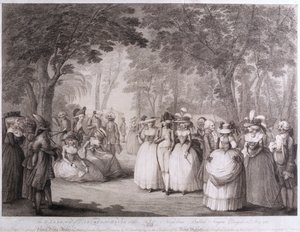 ウィリアム・ディキンソン（1746-1823）、1784年に彫刻されたナポリタンバラード歌手がいるカールトンハウスの庭園