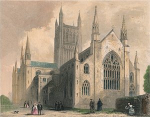 ウスター大聖堂、ノースウェストビュー、1836 作： Henry Winkles