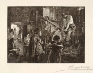村の鍛冶屋で道具を研ぐ 作： Henry Wolf