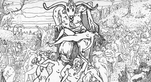 乱交を引き起こすサタンが主宰する魔女によって組み立てられた安息日のシーンの表現（サバト・ギャザリング） ジュール・ボワ作「サタニズムと魔法」よりヘンリー・ド・マルヴォスト作画 1895年 個人蔵 作： Henry de Malvost