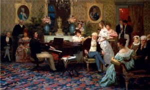 ラディウィルス王子のサロンでピアノを弾くショパン、1887年 作： Henryk Siemiradzki