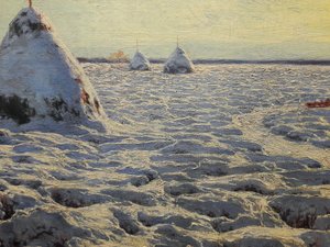 雪に覆われたリトアニアの沼地