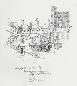 オックスフォードのブラゼノーズ・カレッジ、英国の聖職者・作家であるレジナルド・ヘーバーの部屋への入り口（リトグラフ）。 作： Herbert (after) Railton