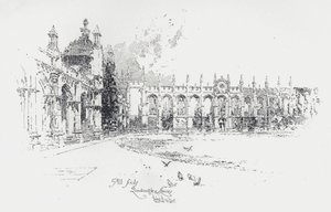 オックスフォード大学オール・ソウルズ・カレッジの四つ角と図書館（リトグラフ版 作： Herbert (after) Railton